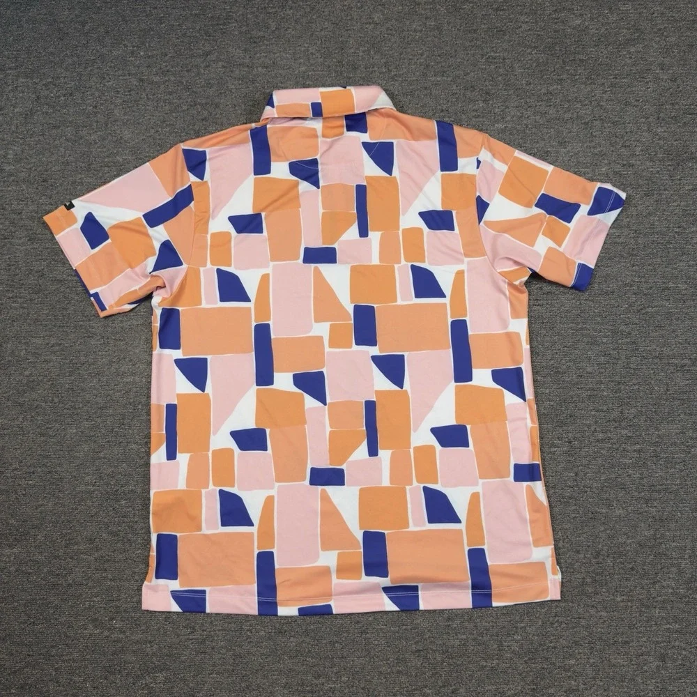 Bad Birdie Catalina 4 Way Stretch Golf Polo Shirt Geometric Orange Men's XL